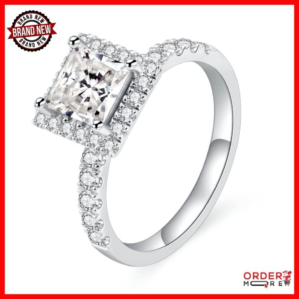 2ct Princess Cut Moissanite Engagement Ring Size 8 Sterling Silver